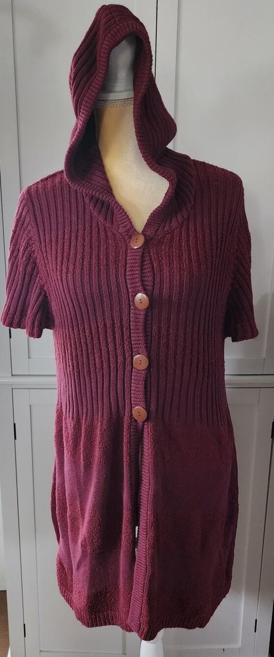 Maurices Burgundy Hooded Large Buttons Knit Sweater Dress